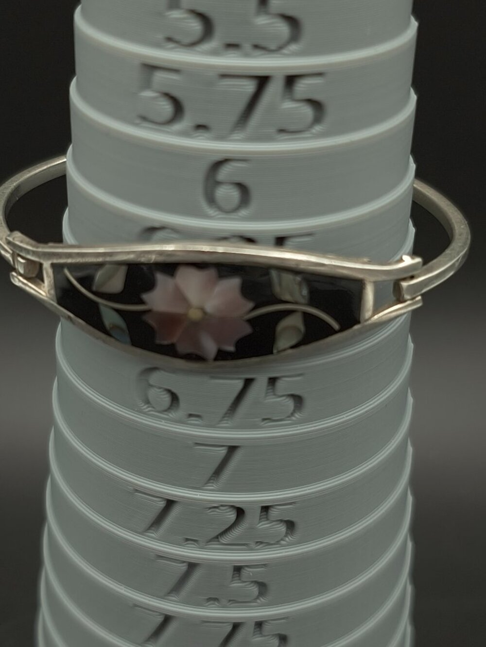 Vintage Alpaca Mexico Floral Abalone Shell Inlay Hinged Lot of 2 Bangle Bracelet - Picture 9 of 11